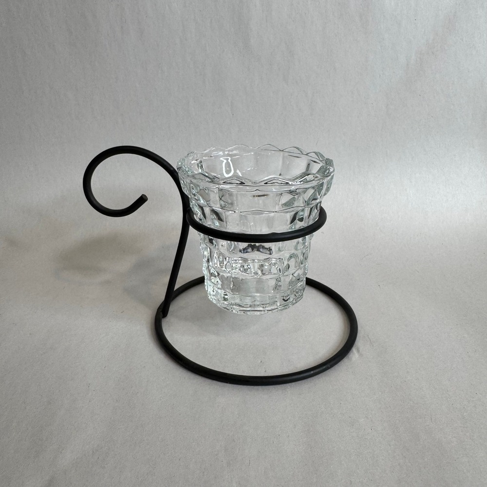 Vintage‎ 1990's Metal Votive Candle Holder & Clear Glass Cup Cube American